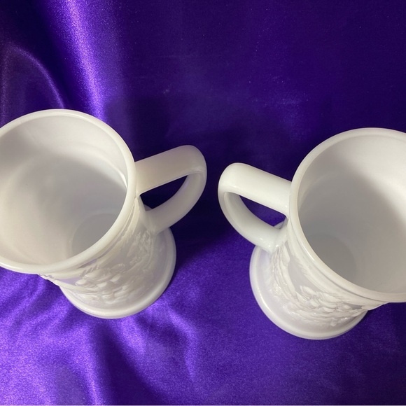 Vintage 2 Federal White Milk Glass Beer Mugs, 1950's Milk Glass Steins - Picture 5 of 7
